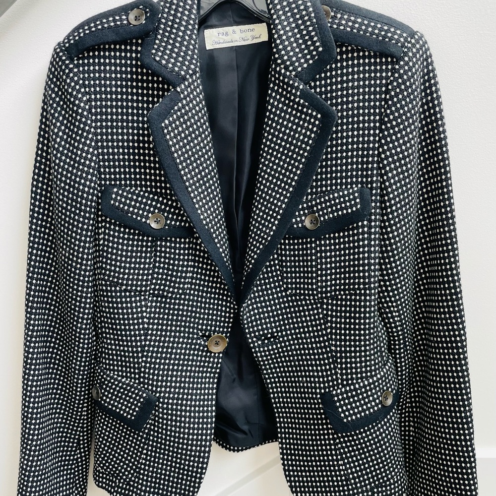 Rag & Bone Black and Cream Checkered Blazer, size 4